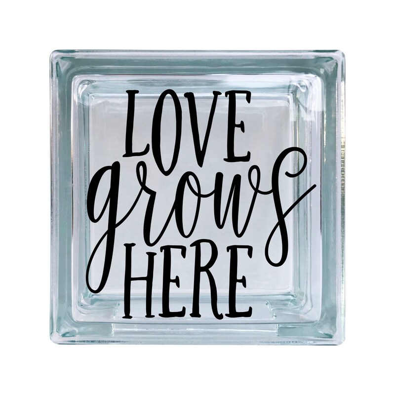 Love Grows Here Marriage Wedding Inspirational Vinyl Decal For Glass Blocks, Car, Computer, Wreath, Tile, Frames, A